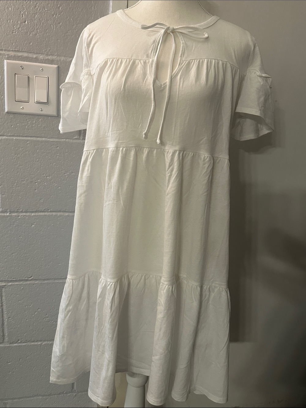 J. Crew White Tie-Neck Babydoll Midi Dress